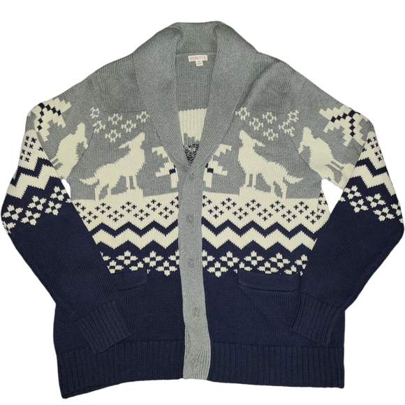 Merona Grandpa Sweater Mens Reindeer Shawl Collar Cardigan Christmas Nortic LG - Picture 1 of 14
